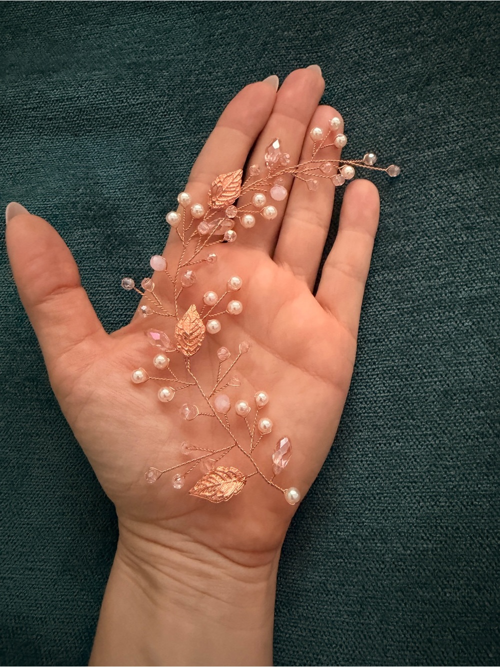 Copper Rose Gold Pearl and Crystal Hair Vine small